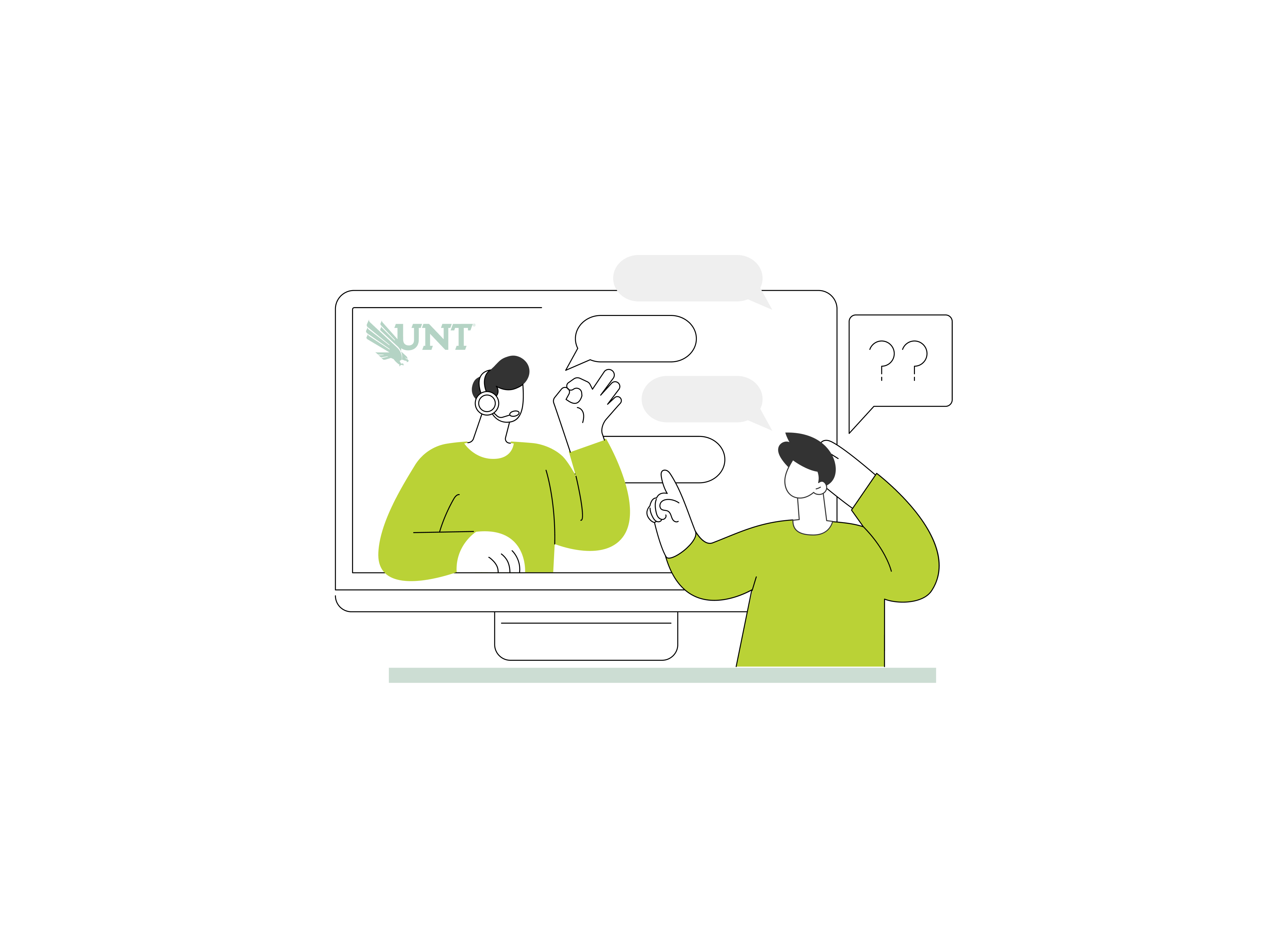 Graphical image of a male advisor who is advising a girl student through desktop