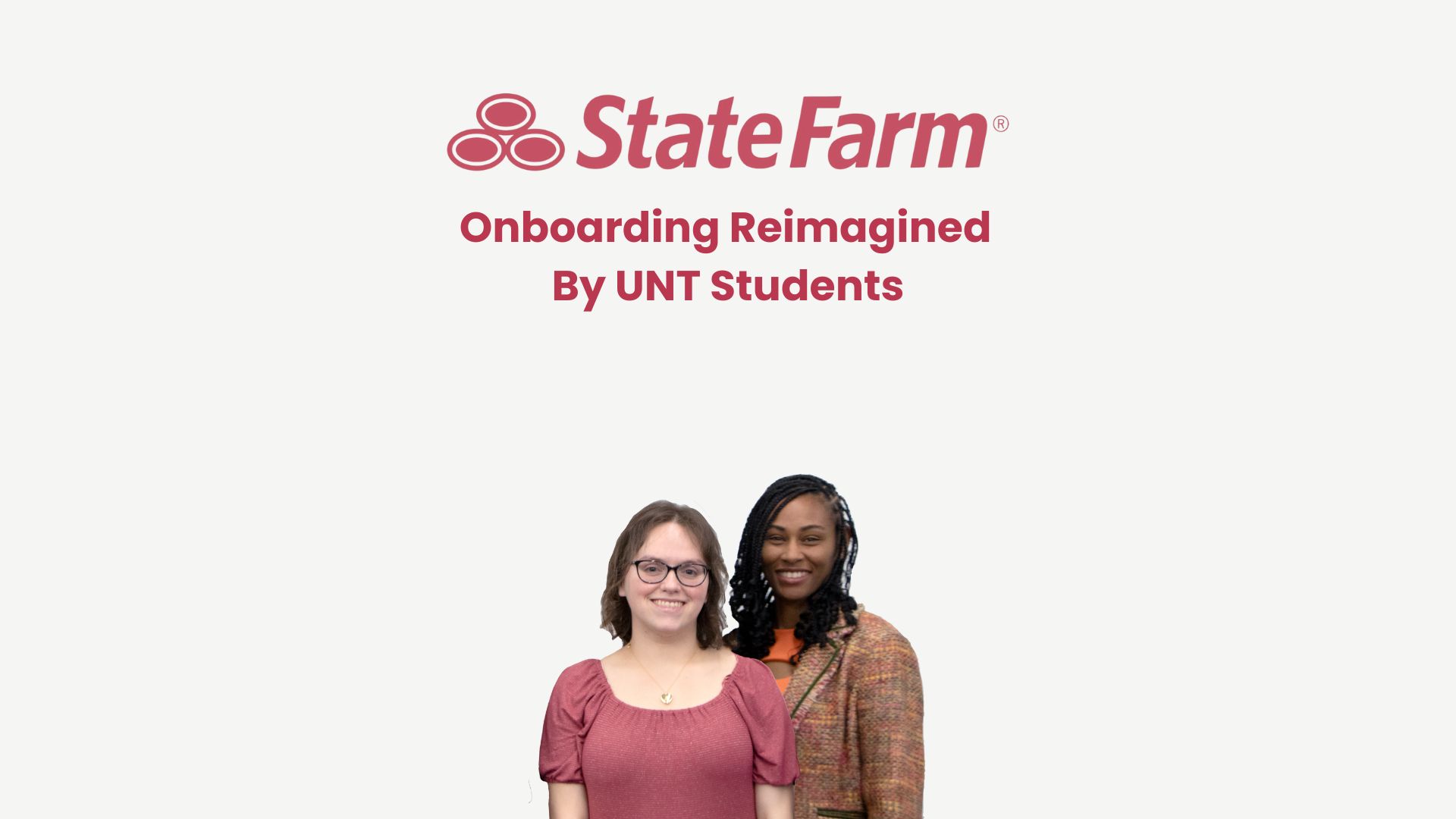 Students Angel Early and Crystal Pruitt recognized for improving State Farm’s onboarding process, with a vision board illustration.